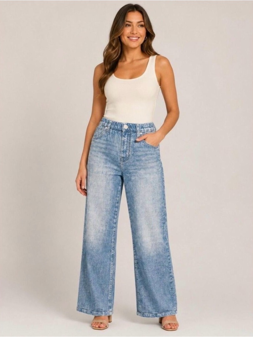 Mila Rosabella viral sweatpant jeans Women's Light Wash baggy Wide Leg pants M